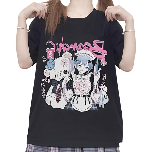 RILGOU Harajuku Kawaii Bunny T-Shirt - Cute Cartoon Graphic Tee With Bows, Raglan Sleeve