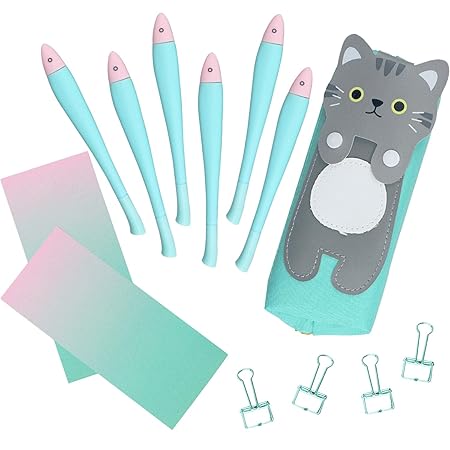 Katze Federmäppchen Geschenk Set, 6 Stück Cute Fish schwarz Kugelschreiber Kugelschreiber schreiben Signing Pen Schulbedarf B