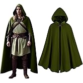 KDAFJLKD Men's Medieval Hooded Cape Velvet Cloak Renaissance Victorian Vintage Capelet Halloween Sorcerer Cosplay Costume