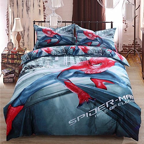 QiaoShang 3D Spider Man 100% Cotton Bedding Duvet Cover Sets Queen Size ( (1 Duvet Cover + 1 Bed Sheet + 2 Pillow Case)