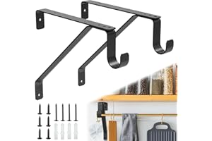 Pisman Adjustable Shelf Brackets,Closet Rod Holders Heavy Duty for Closet Storage, Laundry Room Storage Black 2PCS (Black, 2)