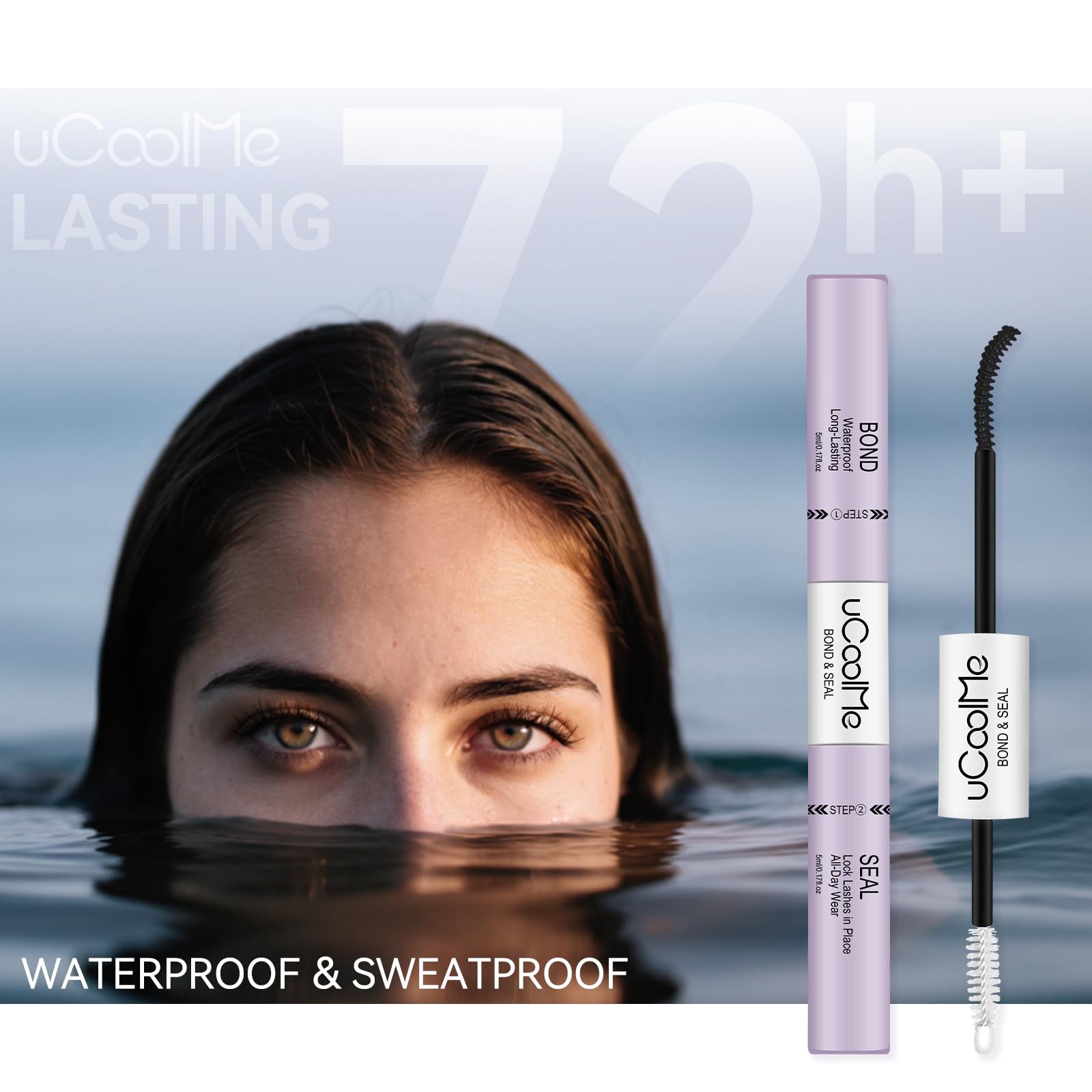 Lash Bond and Seal uCoolMe Waterproof for Lash Clusters 144Hours Super Hold Long-Lasting Non-Irritating Eyelash Glue for DIY at Home(Black Bond,10ML)