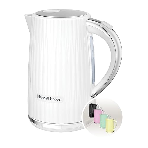 Russell Hobbs Electric Kettle (Hot Water, Tea or Coffee, 1.7L, Push to open lid, Perfect pour spout, Removable washable filter, Illuminated switch, Chrome accents, White, 3000W) Eden 27360