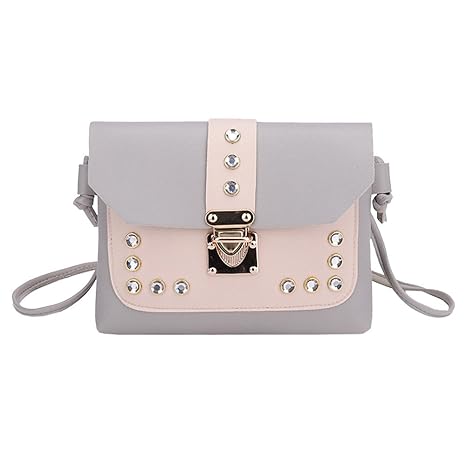 Damen Mode Crossbody Umhängetasche mit Strass Karree Form Retro Leder Handtasche Abendtasche Frauen Schulranzen Schultertasch