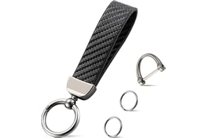 JUSTTOP Leather Keychain, Carbon Fiber Car Key Chain with Anti-Lost D-Ring and 2 Key Ring, Car Accessories, Universal Keychain for Men and Women (Black)
