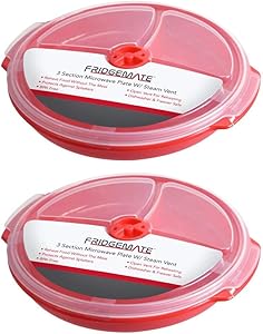 2 Pack- Microwave Food Storage Travel Tray Containers - Portion Control - 3 Section Compartment Divided Plates with Vented Lid For Easy Reheat - Top Quality (2, Red)