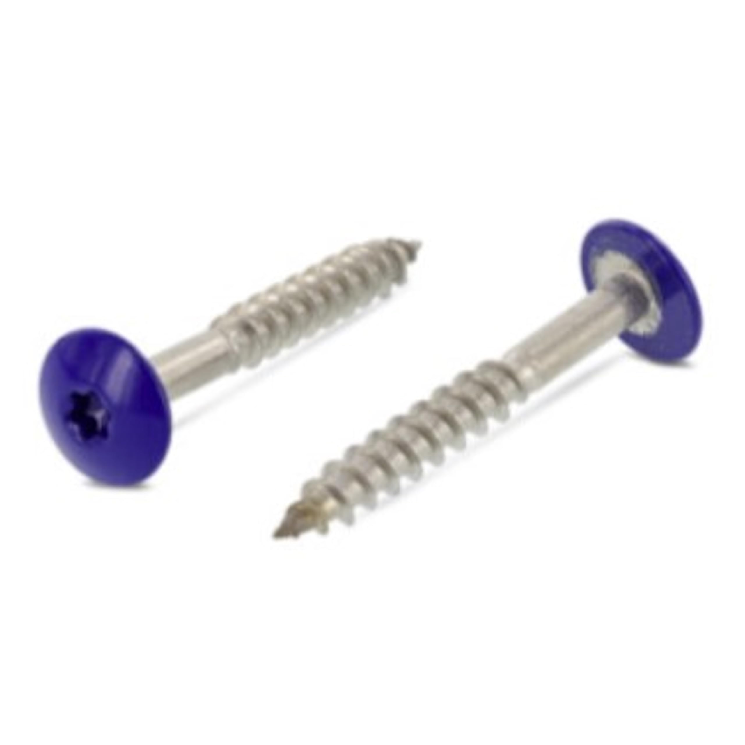 Idt Trade Trespo Wood Screws 4.8 x 38 mm Pack of 50 Stainless Steel A2 / V2A - Round-Headed Wood Screws with Hexalobular Socket - Rustproof - Powder Coated RAL 5002 Ultramarine Blue