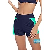 Beautikini Period Swimwear Menstrual Leakproof Swim Shorts Quick Dry 3" High Waist Bathing Suit Bottoms for Teen Girls Women