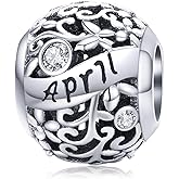 Lorrifal April 925 Sterling Silver Original Birthstone Charms fit Pandora Bracelets Necklace Perfect Jewelry Birthday Loved Beads Gift for Women Mom Daughter