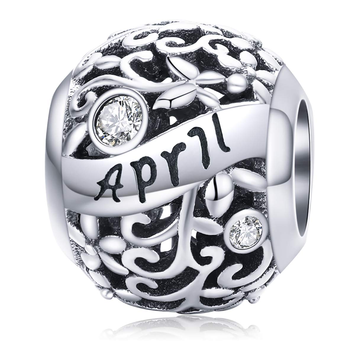 Lorrifal April 925 Sterling Silver Original Birthstone Charms fit Pandora Bracelets Necklace Perfect Jewelry Birthday Loved Beads Gift for Women Girls Mom Daughter