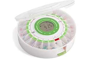 LiveFine Automatic Pill Dispenser with Removable Cups, 21 Compartments, 9 Dosage Rings, Alarm Reminder, LCD Display, Sound & 