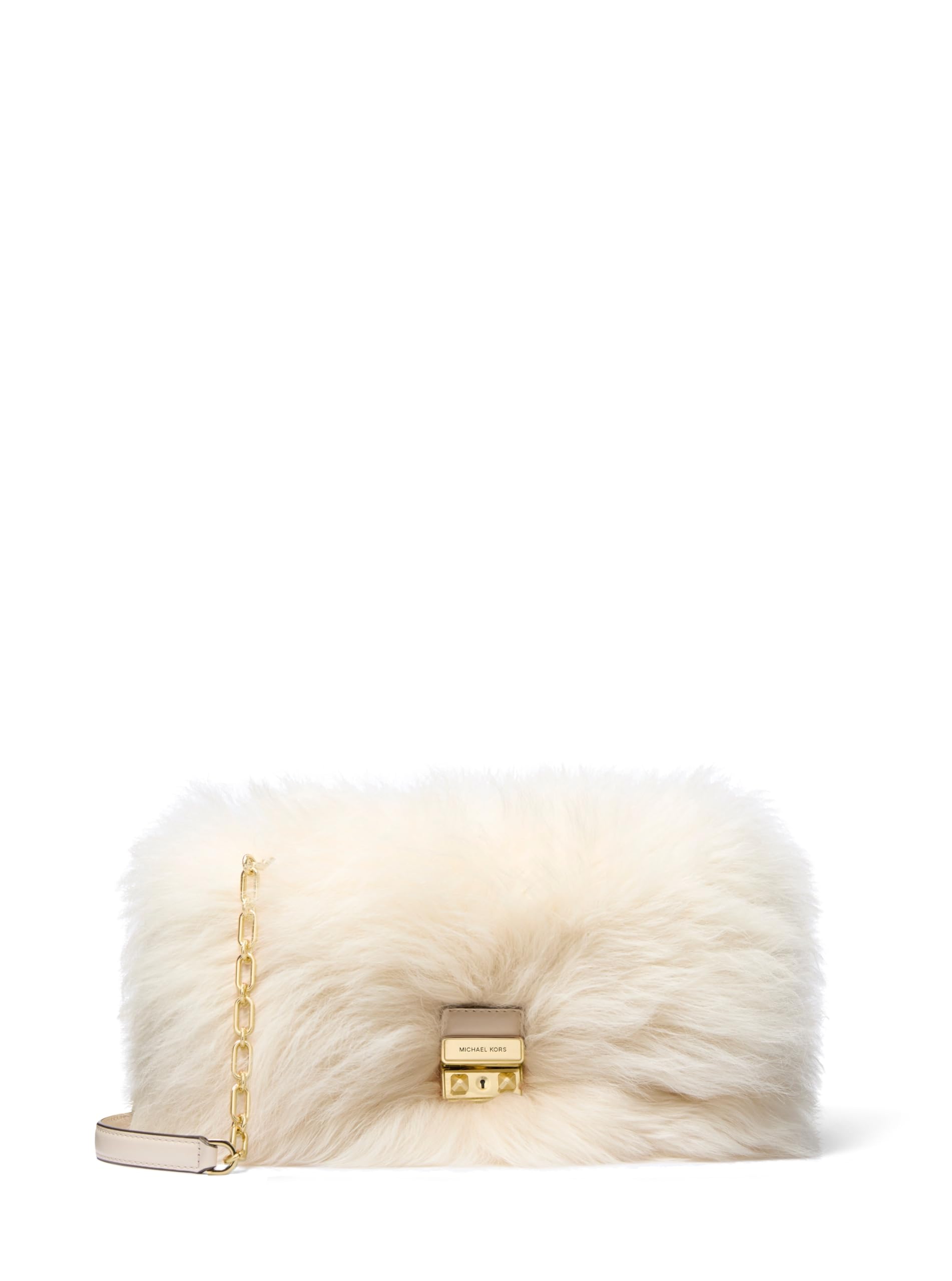 Michael Kors Tribeca Large Convertible Chain Shoulder, Gold-Tone Hardware/Shearling/Natural
