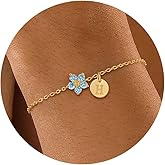 Valentine's Day Gift Initial Birthstone Gold Bracelets for Women Dainty Flowers Birthstone Bracelets Non tarnish 14K Gold Plated CZ Bracelet for Bridesmaid Mom and Daughter Anniversary Birthday Gift
