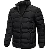 HOOD CREW Mens Puffer Jackets Lightweight Warm Winter Coats Stand Collar Full Zip Windproof Insulated Jacket