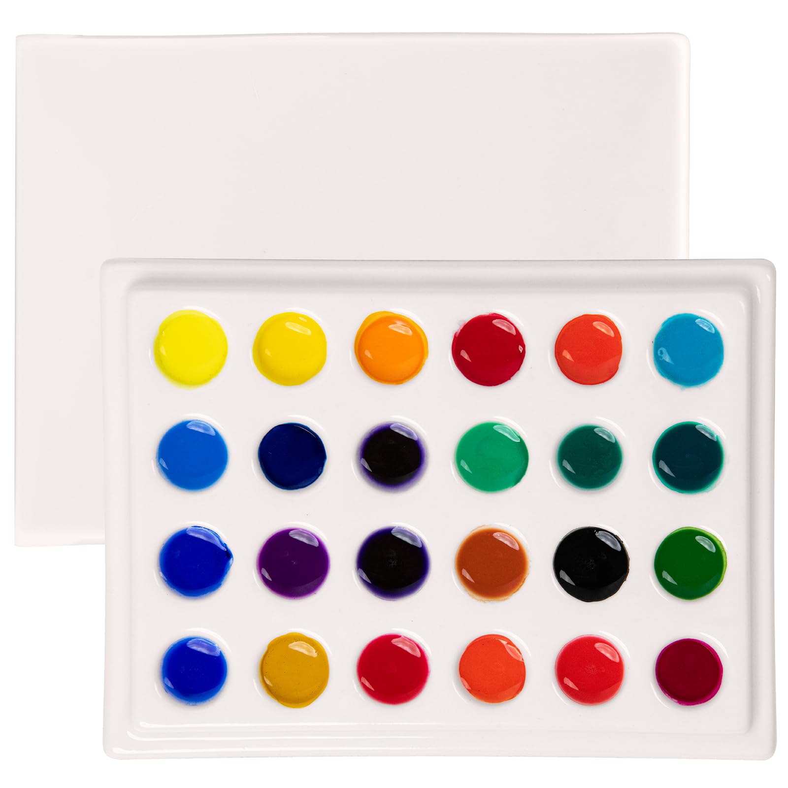 MEEDEN Ceramic Palette, 24-Well Porcelain Watercolor Palette with Cover, Watercolor Palette with Lid for Artist Watercolor Gouache Painting Coloring, 11x15 cm