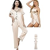 WJing Yi Jia 5Pcs Womens Silk Pajamas Set Sexy Cami Shorts Pj Sets Lingerie Satin Pajama Sets Loungewear Pjs Silky Sleepwear