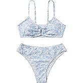OYOANGLE Girl's 2 Piece Ditsy Floral Bikini Swimsuit Ring Linked Ruched Bathing Suit