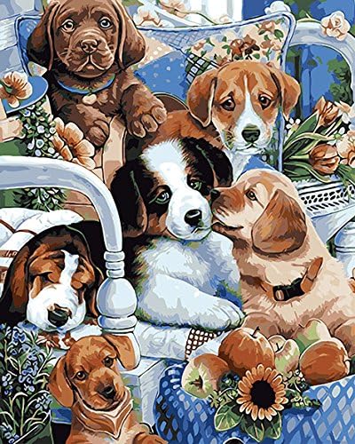 DIY PBN-paint by numbers puppy 16-by-20 inches Frameless.
