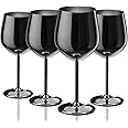 WOTOR Black Wine Glasses Set of 4, 18oz Stainless Steel Wine Glasses, Unbreakable & Portable Stemmed Metal Wine Glass for Outdoor, Travel, Camping and Pool, Ideal Gift for Wine Lovers (Black)