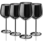 WOTOR Black Wine Glasses Set of 4, 18oz Stainless Steel Wine Glasses, Unbreakable & Portable Stemmed Metal Wine Glass for Outdoor, Travel, Camping and Pool, Ideal Gift for Wine Lovers (Black)