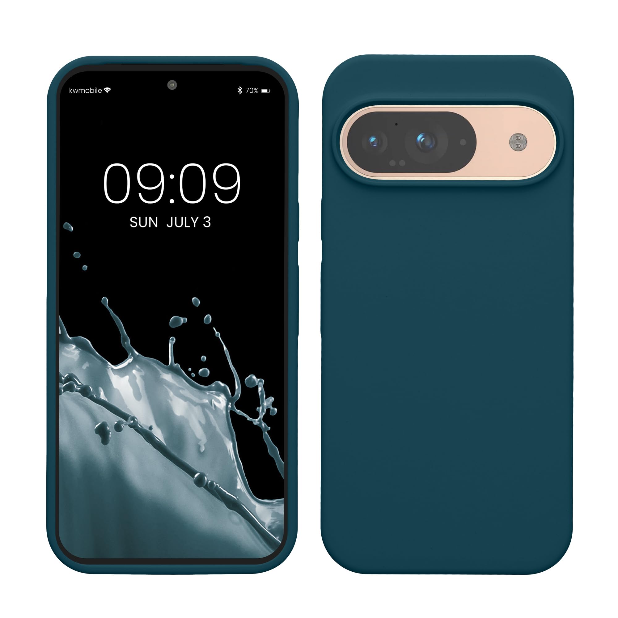 kwmobile Case Compatible with Google Pixel 9 Case - Soft Cover Compatible with Google Pixel 9 Pro Cover - Wireless Charging Teal Matte