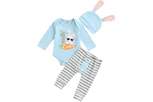 ZINTAOZT My First Easter Outfits 3Pcs Baby Boys Girls Long/Short Sleeve Bunny Print Romper Tops Pants Set Easter Outfit