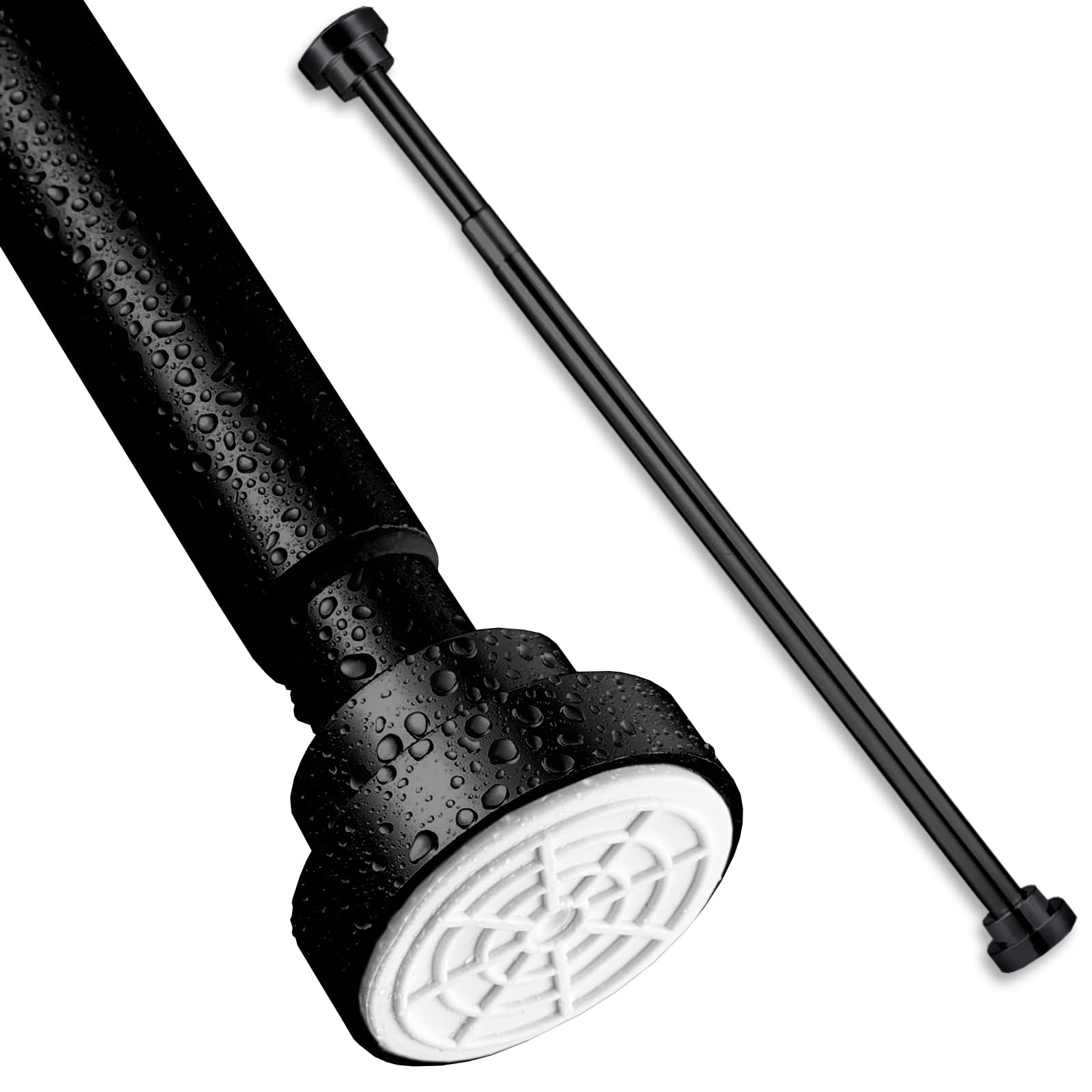 Stainless Steel Shower Curtain Pole - Extendable Anti-Rust Shower Curtain Rail - Telescopic Non-Slip Bath Closet Hanging Pole Rail Rod for Bathroom Kitchen without Drilling & Screw (Black, 55-85 cm)