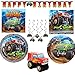 Monster Truck Themed Paper Party Supplies 16 Dinner Plates, 16 Cake Plates, 16 Lunch Napkins, 16 Beverage Napkins, Banner, Centerpiece, Dizzy Danglers, Recipe