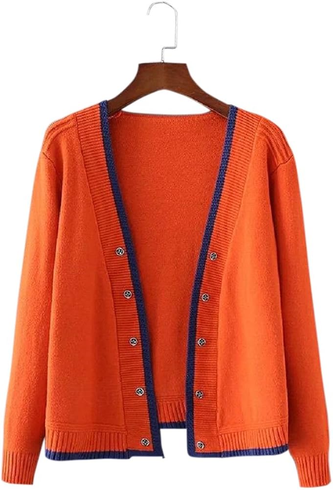 Amazon Formanism エレガント コンサバ パイピング シンプル デザイン Vネック ニット カーディガン レディース オレンジ カーディガン ボレロ 通販