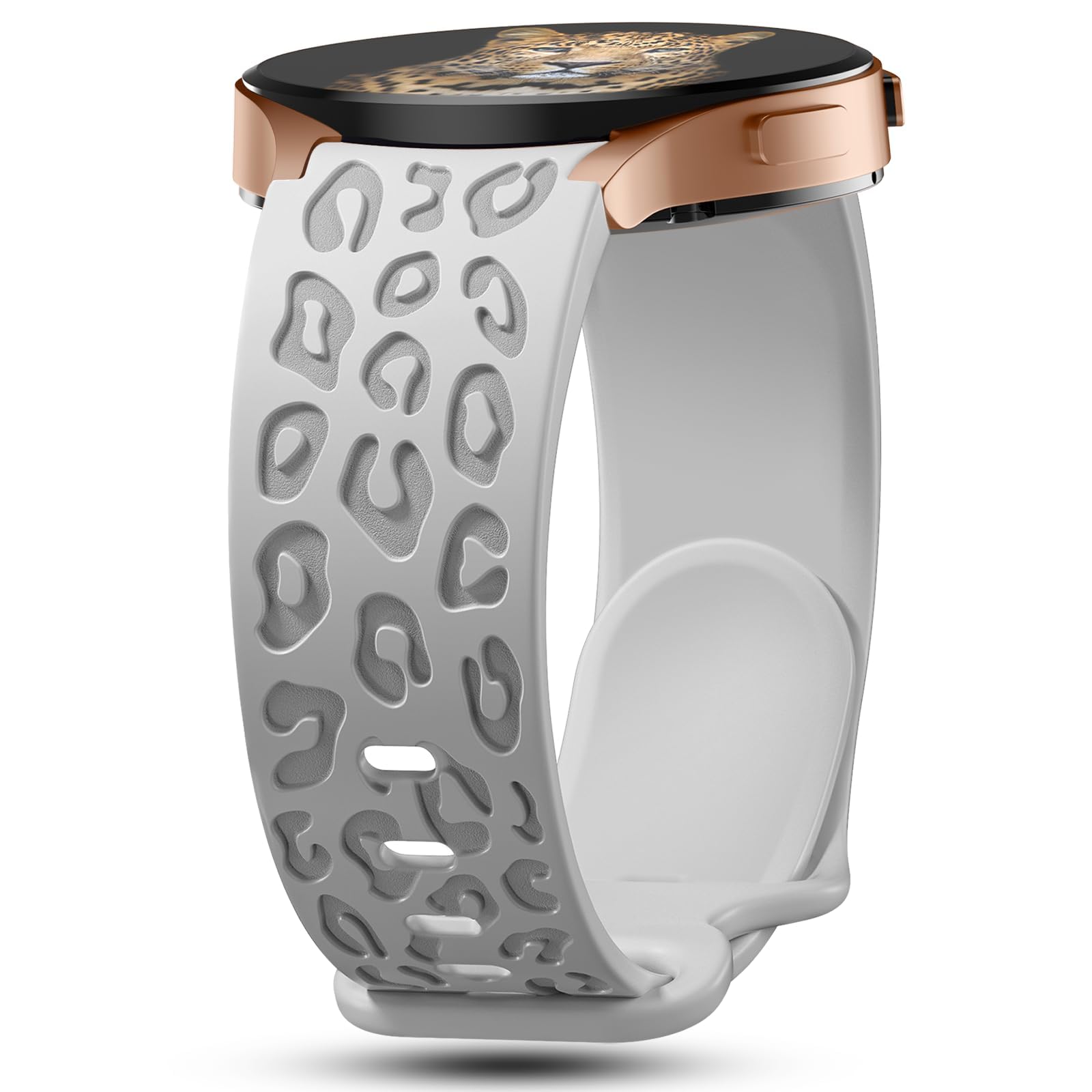 IKANFI No Gap Leopard Engraved Bands Compatible for Samsung Galaxy Watch 6/5/4 Band 40mm 44mm,Watch 6 47mm 43mm,5 Pro 45mm,Watch 4 Classic 42mm 46mm,20mm Soft Silicone Replace Strap Women-Grey