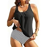 Yonique Women Two Piece Tankini Blouson Swimsuit Bathing Suits Racerback Swim Tank Tops with Bottoms Tummy Control Swimwear