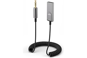 Bluetooth 5.3 Aux Adapter for Car USB, FlyCoco Receiver Connects Bluetooth to Car, Speaker, and Home Stereo Audio Enabling Hands-Free Calls Phone Music, Bluetooth Receiver USB 2.0 to 3.5mm, Black