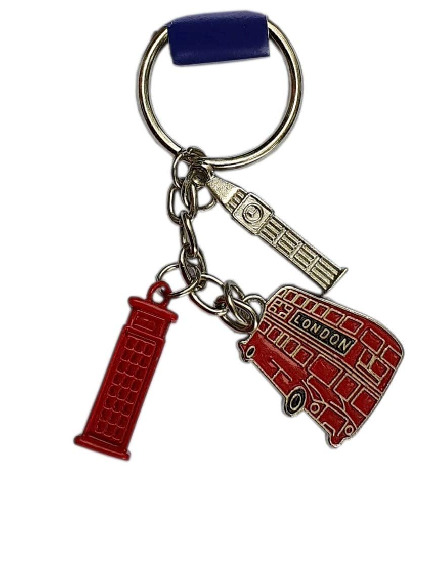 London Metal Charm Keychain - 3D Red Telephone Box Phone Booth/Big Ben Elizabeth Tower/Double-Decker Routemaster Bus/Key Chain Ring/British Keyring Souvenir from England United Kingdom