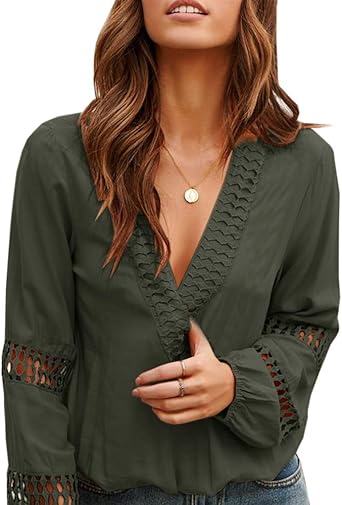 Umeko Womens Sexy V Neck Blouses Long 