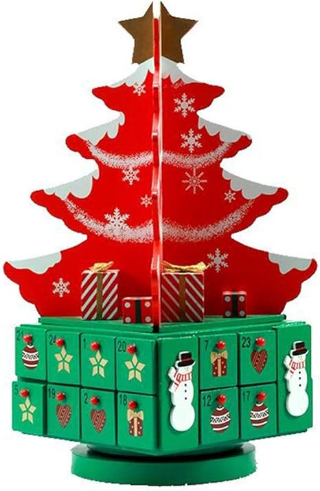 Amazon Co Jp Datui クリスマスアドベントカレンダー 木製のクリスマスカウントダウンカレンダーキャビネット 回転ツリーカレンダー 24の入力可能な引き出し クリスマスの装飾デスクトップの装飾 Christmas Advent Calendar ホーム キッチン