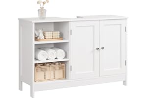 TEENFON 35.4" Pedestal Sink Storage Cabinet with 2 Doors and Adjustable Shelves, Bathroom Sink Cabinet, Under Sink Storage with U-Shape Cut-Out, White