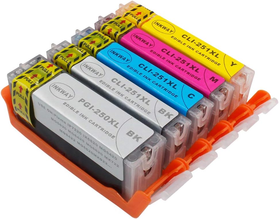 INKWAY 5 Piece PGI-550 CLI-551 Edible Ink Cartridge Replacement for Canon Pixma MG5750 TS5050 MG5751 MG5753 MG6850 MG6851 MG6852 TS5051 TS5053 TS5055 TS6050 TS6051 Cake Printer