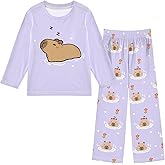 senya Cute Capybara Flying Pajamas 2 Piece Set Long Sleeve Soft Sleepwear for 3-11 Years