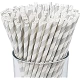 Just Artifacts Premium Disposable Drinking Striped Paper Straws (100pcs, Silver)