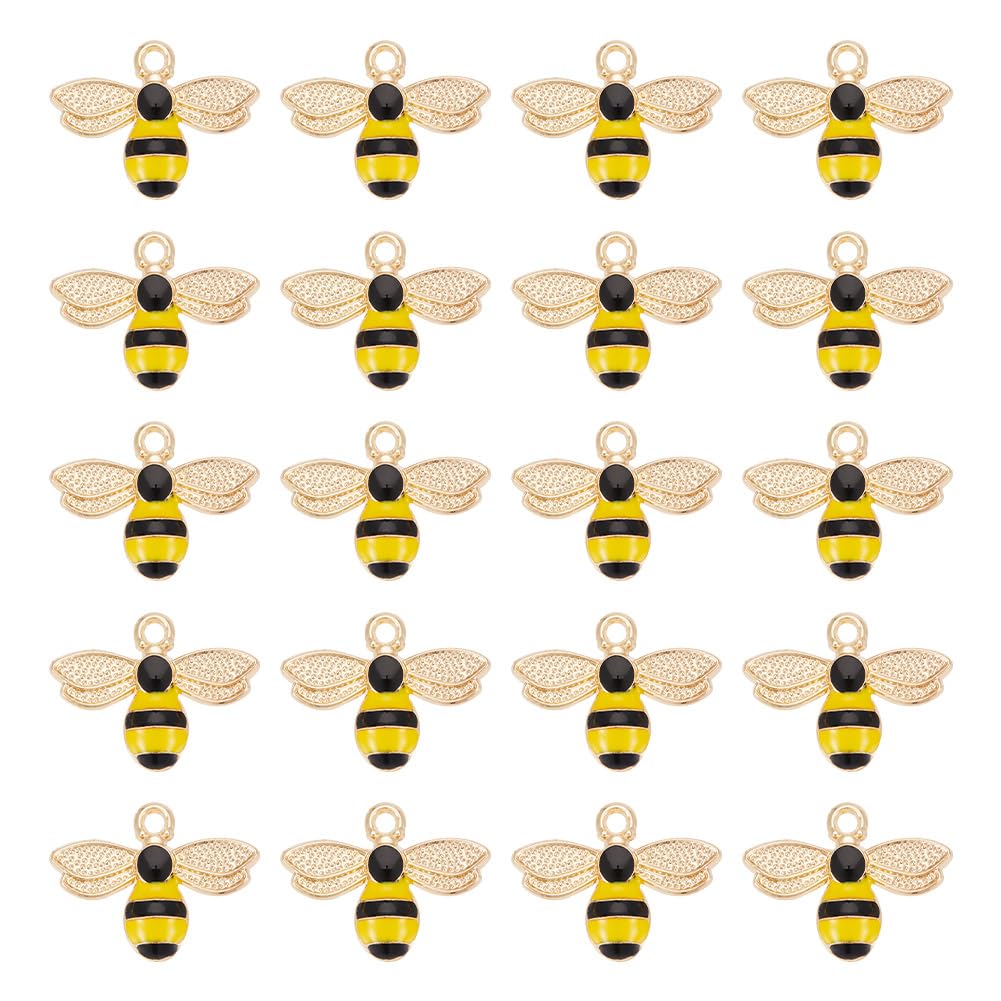 GOMAKERER 40 Pcs Enamel Bee Charms, Alloy Honeybee Charms Metal Cute Insect Pendant Charms for Jewelry Making Necklace Bracelet Earring