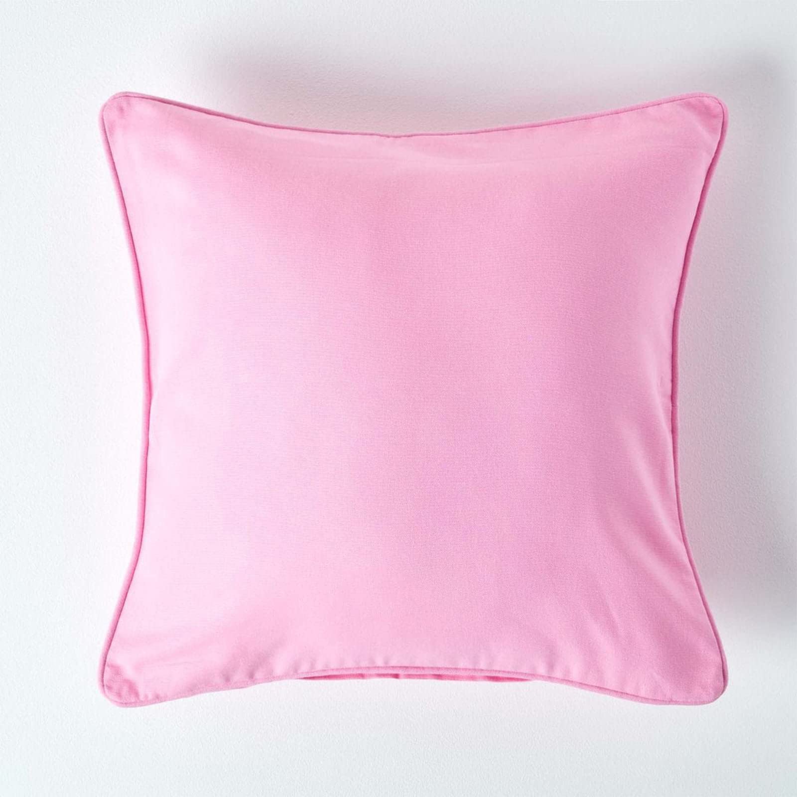 HOMESCAPES - 100% Cotton Plain Pink Cushion Cover- 45 x 45 cm Square - 18 x 18 Inches - Soft Baby Pink- Sofa Cushion Pillow Cover - Washable — image 1