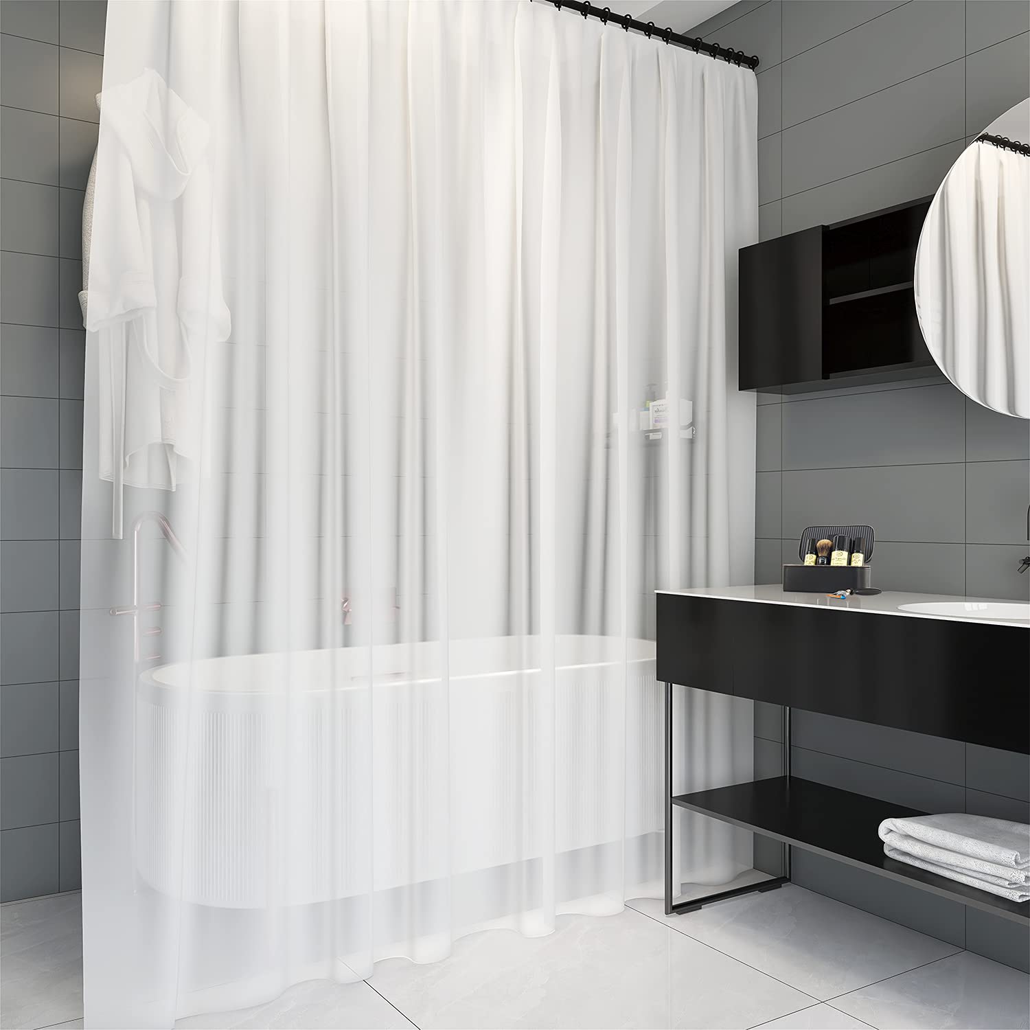 WedDecor Heavy Duty PEVA Shower Curtains Frosty White Shower Curtain Liner Mildew & Mould Resistant With 12 Curtain Hook Waterproof Bath Curtain, 180cm x 180cm