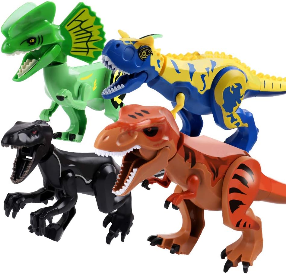 Alpacasso 4 PCS Large Size Dinosaur Building Block Toys, Jurassic Dinosaur Building Blocks Figures Toys for Boys, Including Tyrannosaurus Rex, Velociraptor, Dilophosaurus, Carnotaurus