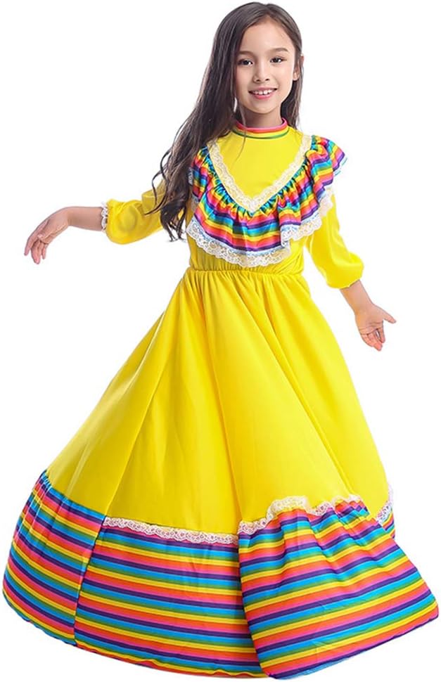 LoveCos Mexican Dress for Girls Mexi Carnival Festival Costume Birthday Party Swing Dresses