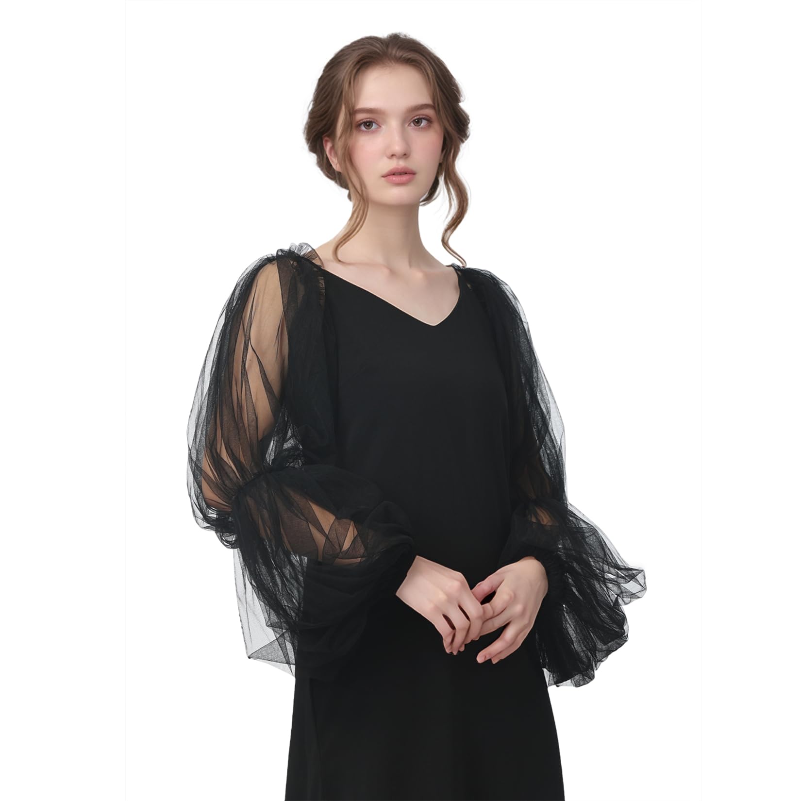 GRACEART Bridal Long Black Detachable Sleeves Sun Protection Elastic Shoulder Covers Strapless Wedding Dress accessories