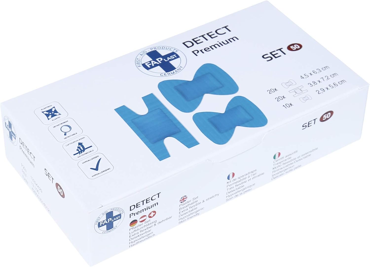 HierBeiDir Set de apósito adhesivo Detect, extra flexible y elástico, transpirable, agradable a la piel, hipoalergénico, 50 piezas, vendaje de la yema del dedo y de la articulación del dedo