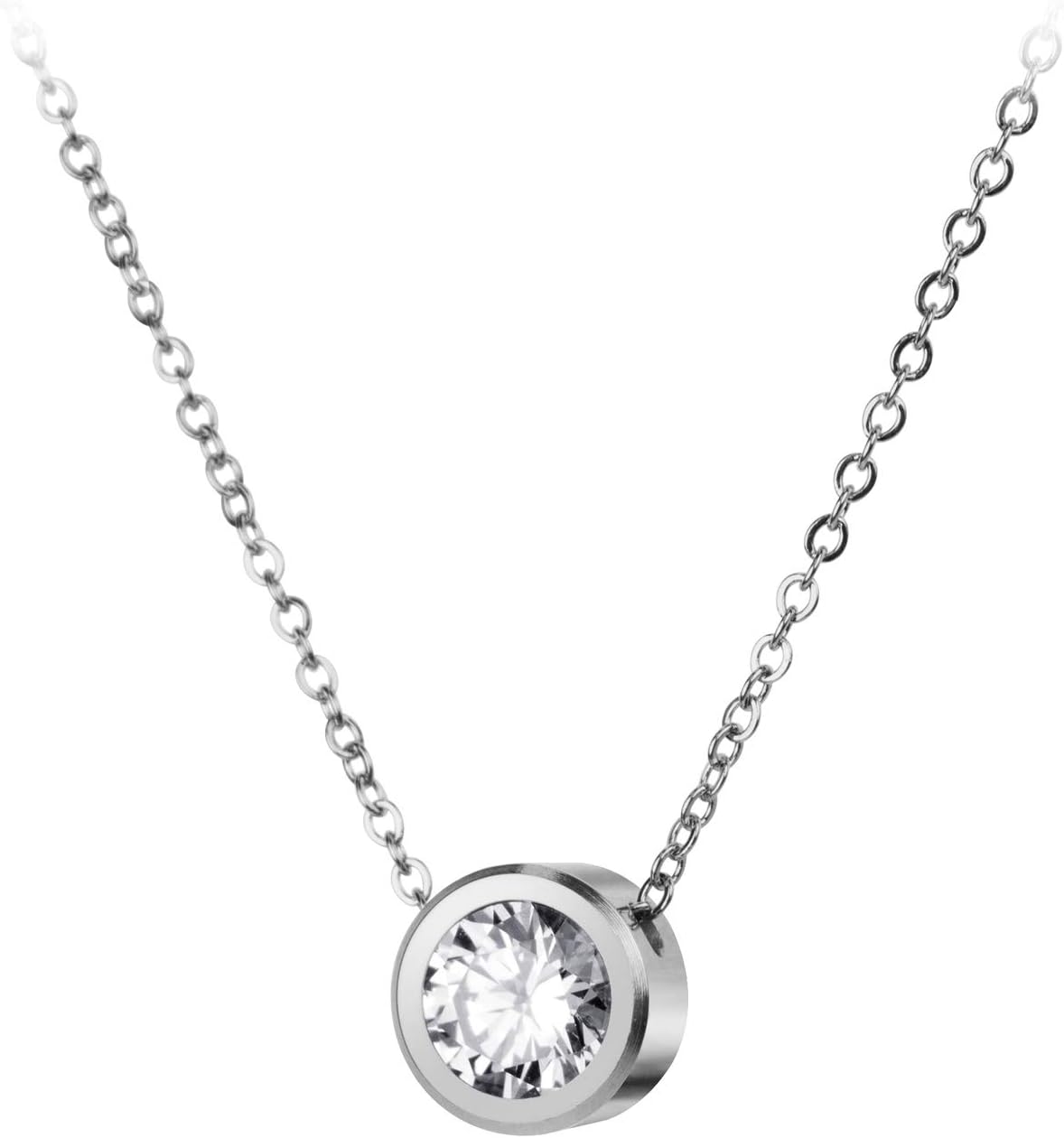 Round CZ Solitaire Sparkly Bezel Necklace