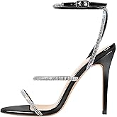 richealnini Rhinestone Stiletto Heels Sandals for Women Crystal Straps Buckle Up Party Dress