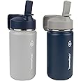 ThermoFlask Kids Bottle with Straw Lid - Durable & Dishwasher-Safe Water Bottles & Lids - Leak-Proof Bottle Lid Design - Reusable Water Bottles for Everyday Use - 14 oz, Harbor Grey/Denim (2 Pack)