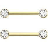 Aumeo 14G G23 Titanium Internally Threaded Nipple Rings Gold Nipple Piercing Jewelry for Women